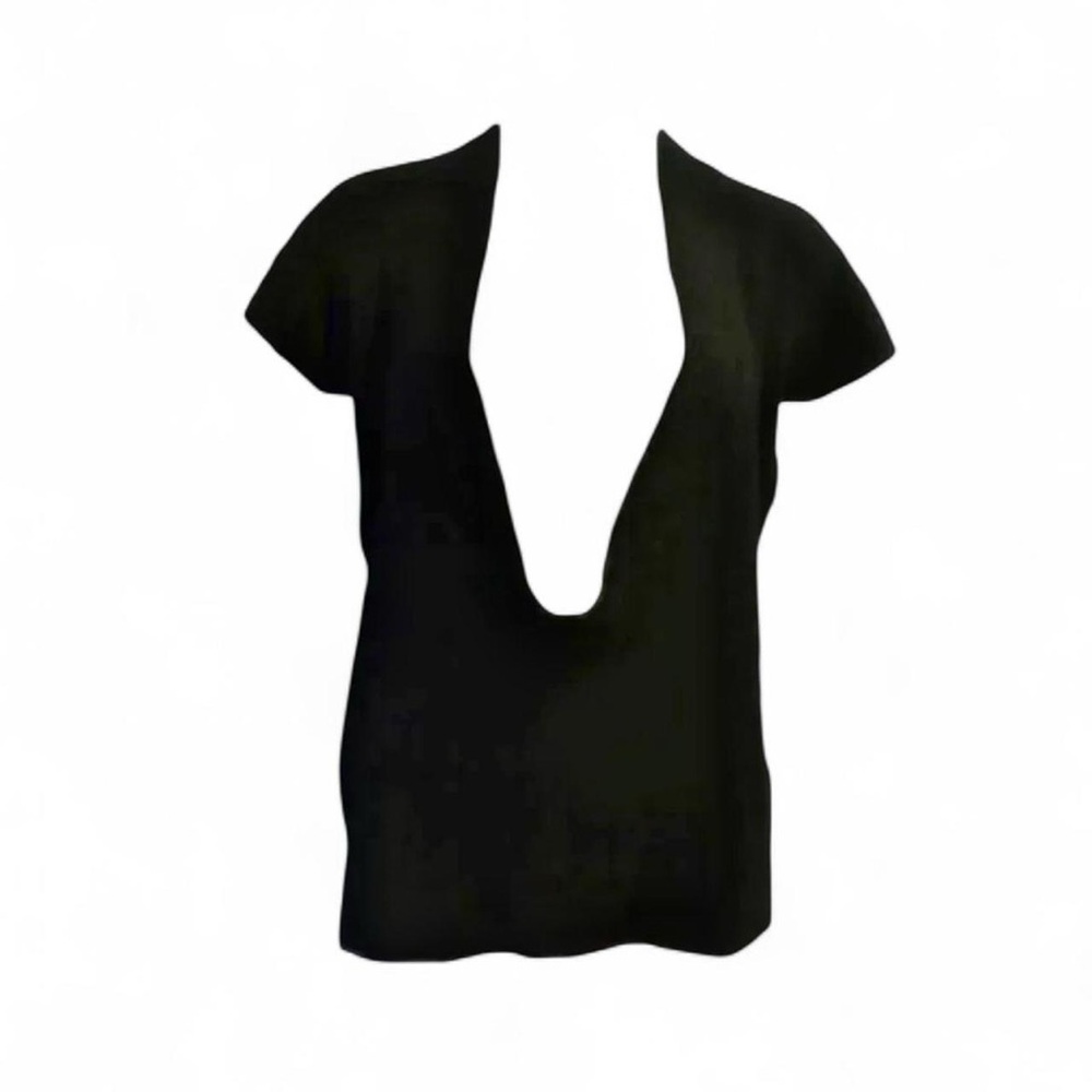 Vintage Joie cashmere deep cowl neck short sleeve knit top M y2k black